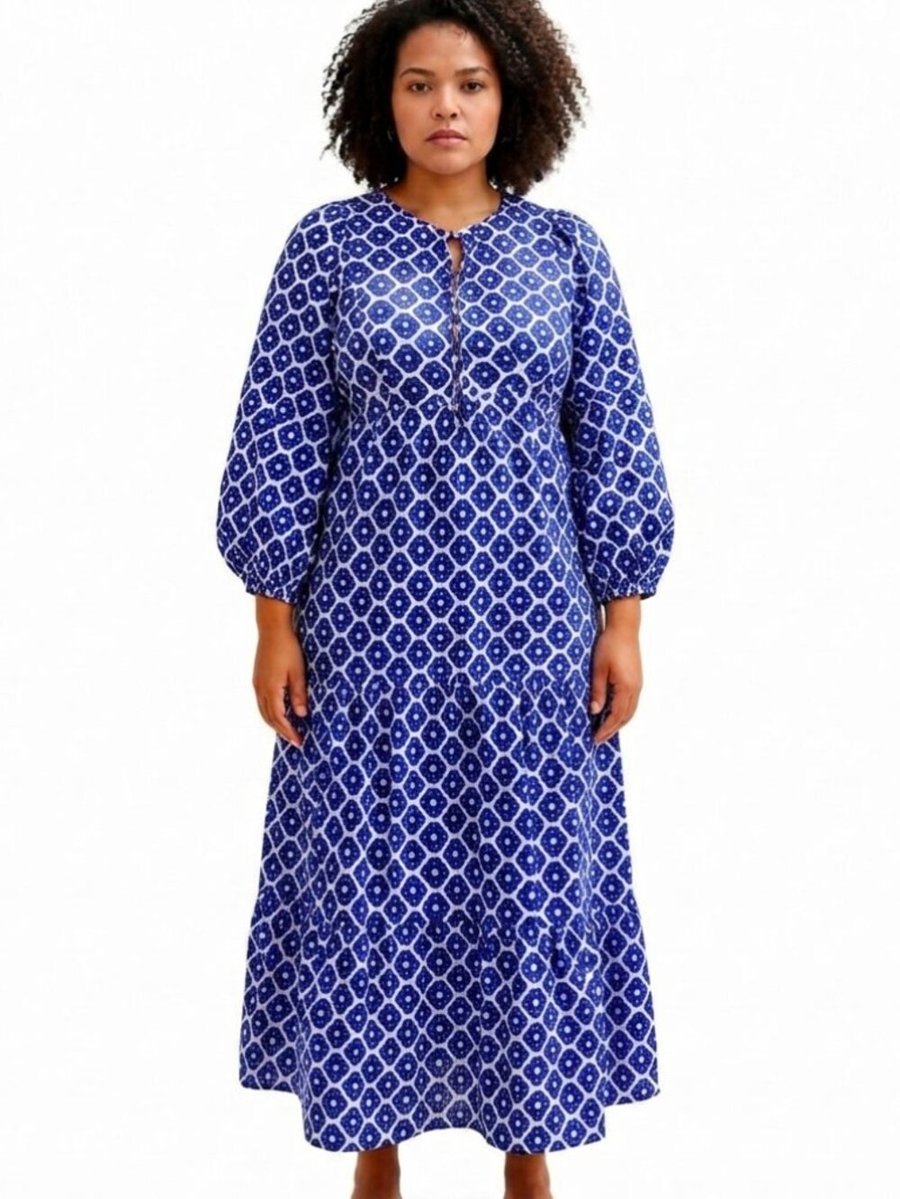 Women’s Maxi Dress Geometric Print High Waist A-Line Pleated Boho Chic L